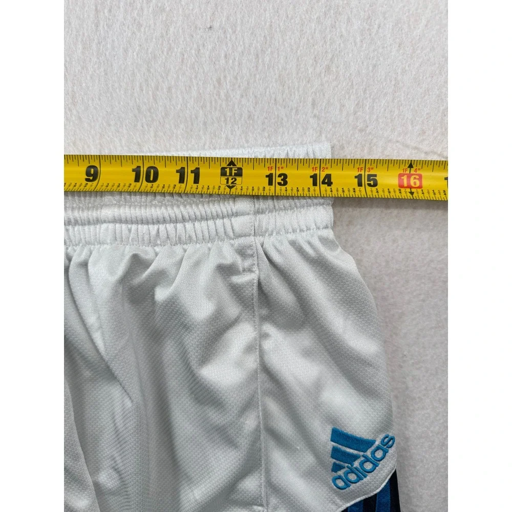 Vintage Y2K Adidas Mens Basketball Shorts White Striped Shiny Mesh Baggy M/L